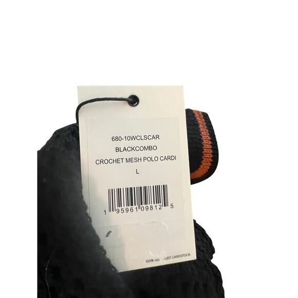 RE/DONE Black Crochet Mesh Polo Cardigan Women’s Size L - Picture 7 of 13